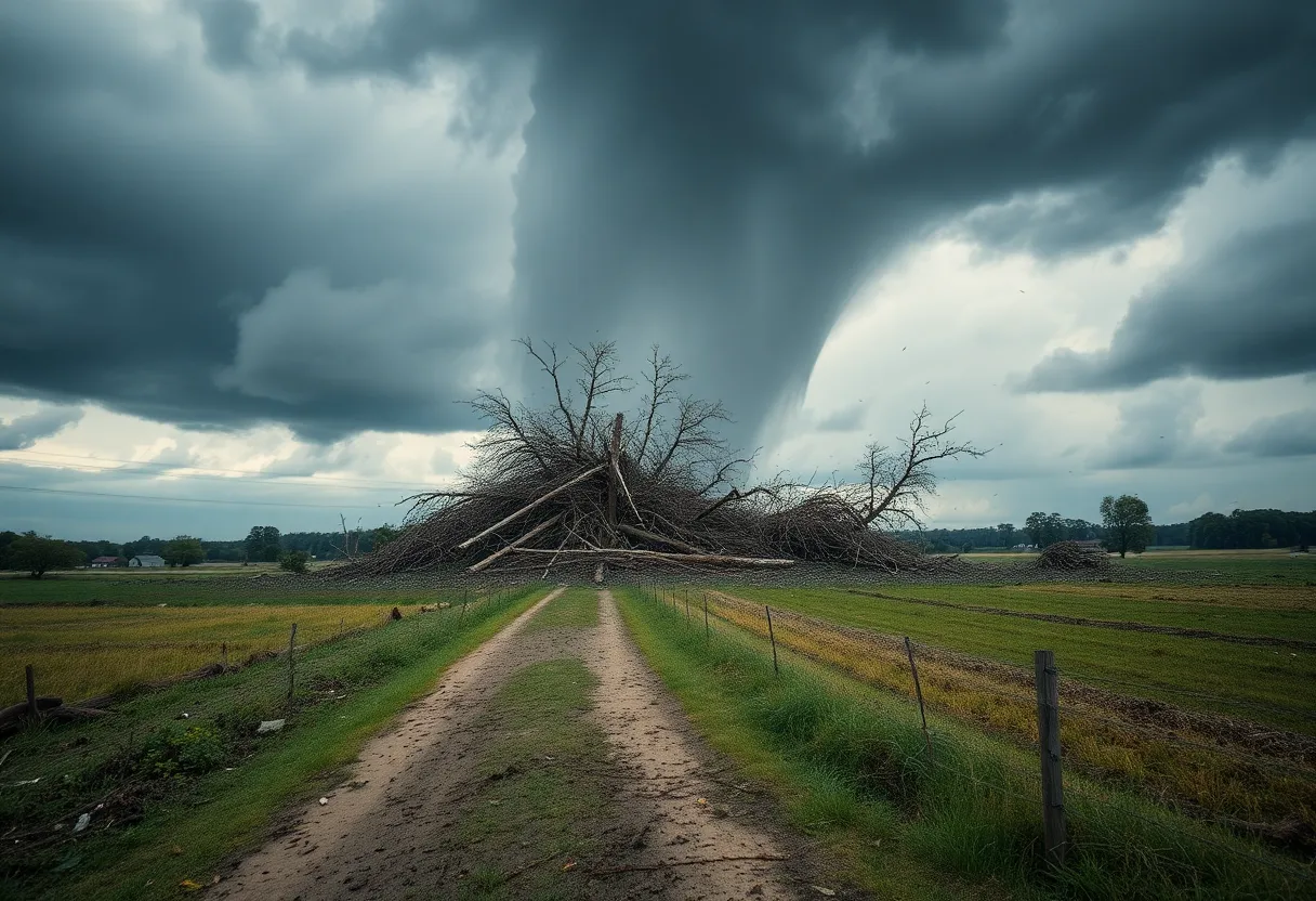A tornado ravaging through the Georgia countryside