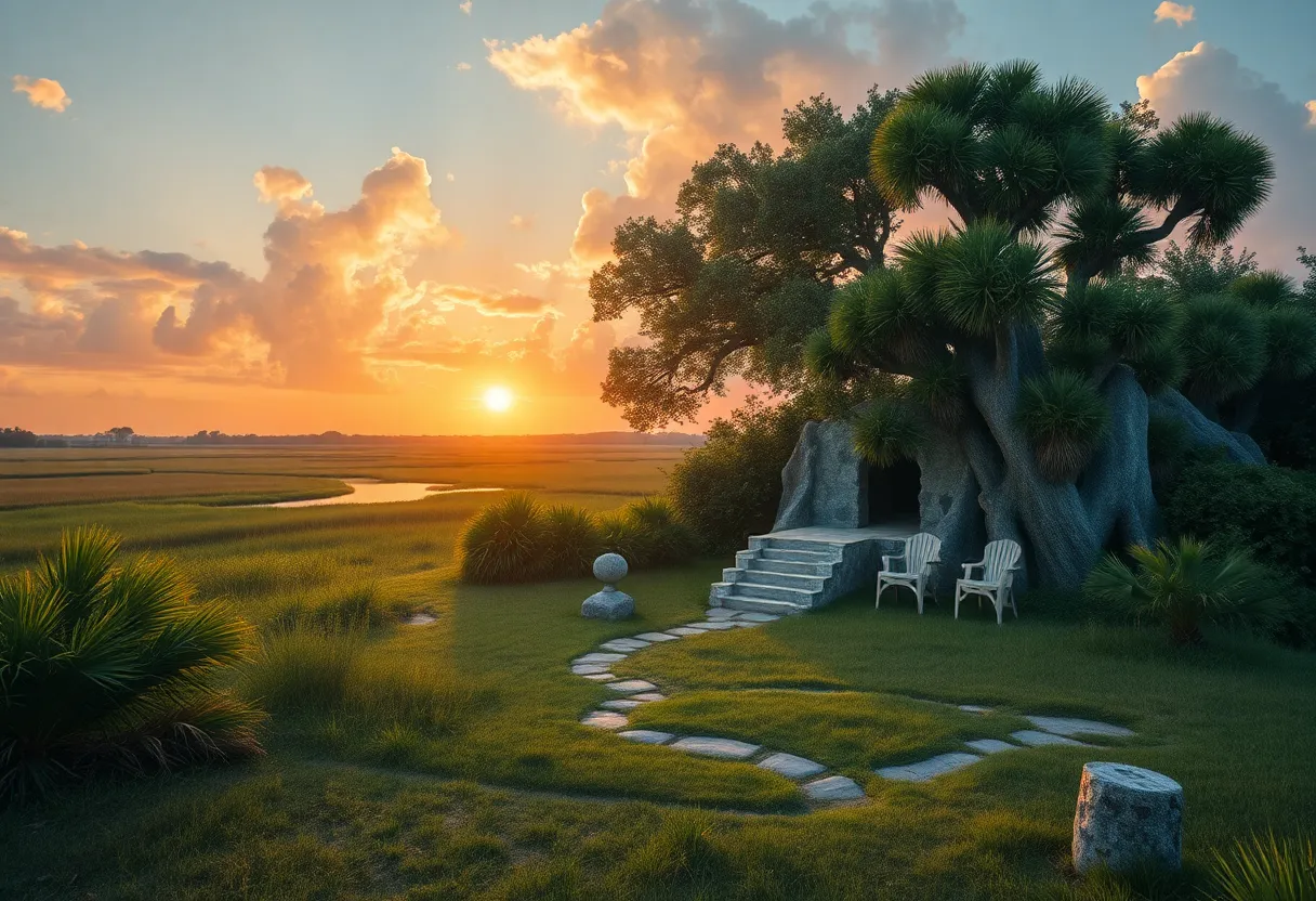 Gullah Geechee cultural landscape depicting sacred spaces and community engagement.