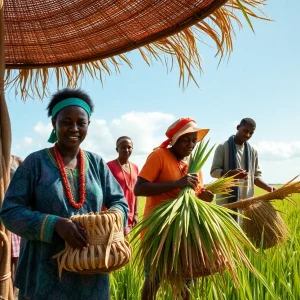 Representation of Gullah Geechee culture with traditional farming practices.