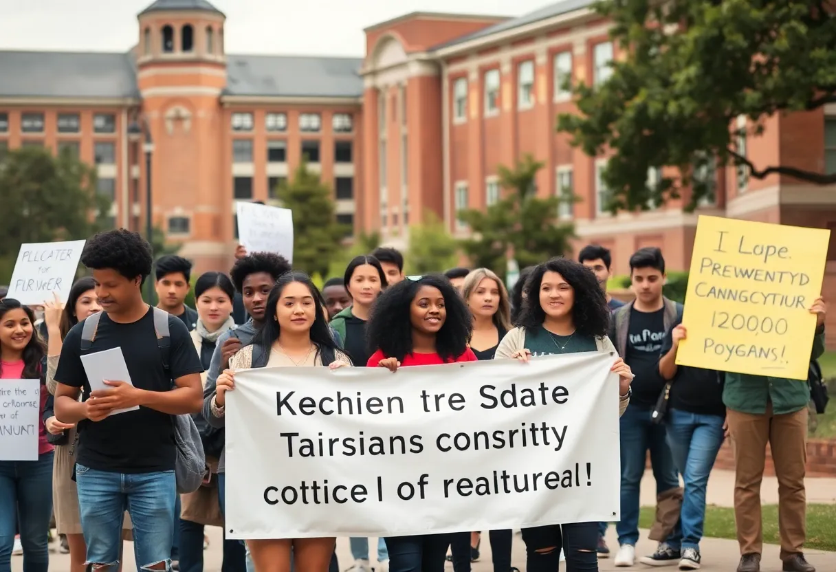 Students at Kennesaw State University rally for diversity programs on campus.