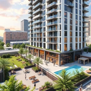 Rendering of a new student housing tower in Midtown Atlanta