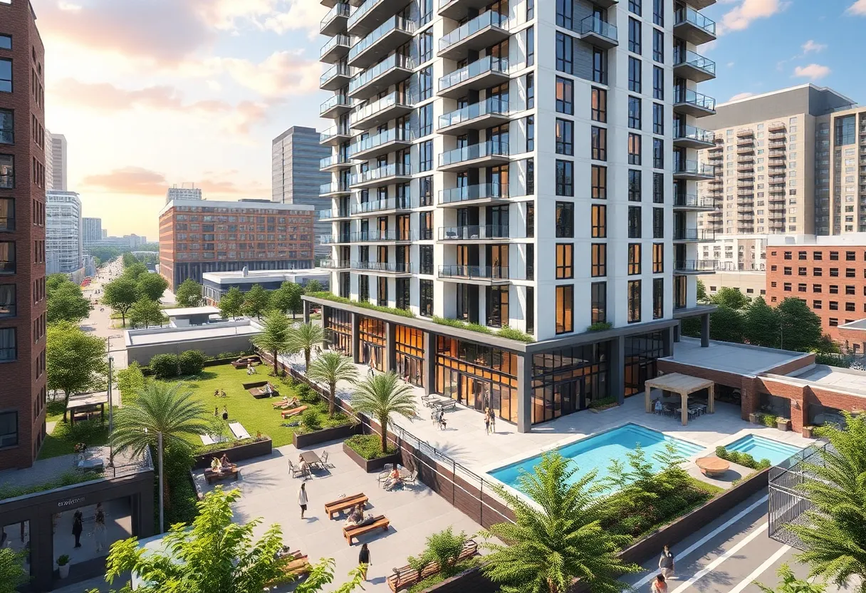 Rendering of a new student housing tower in Midtown Atlanta