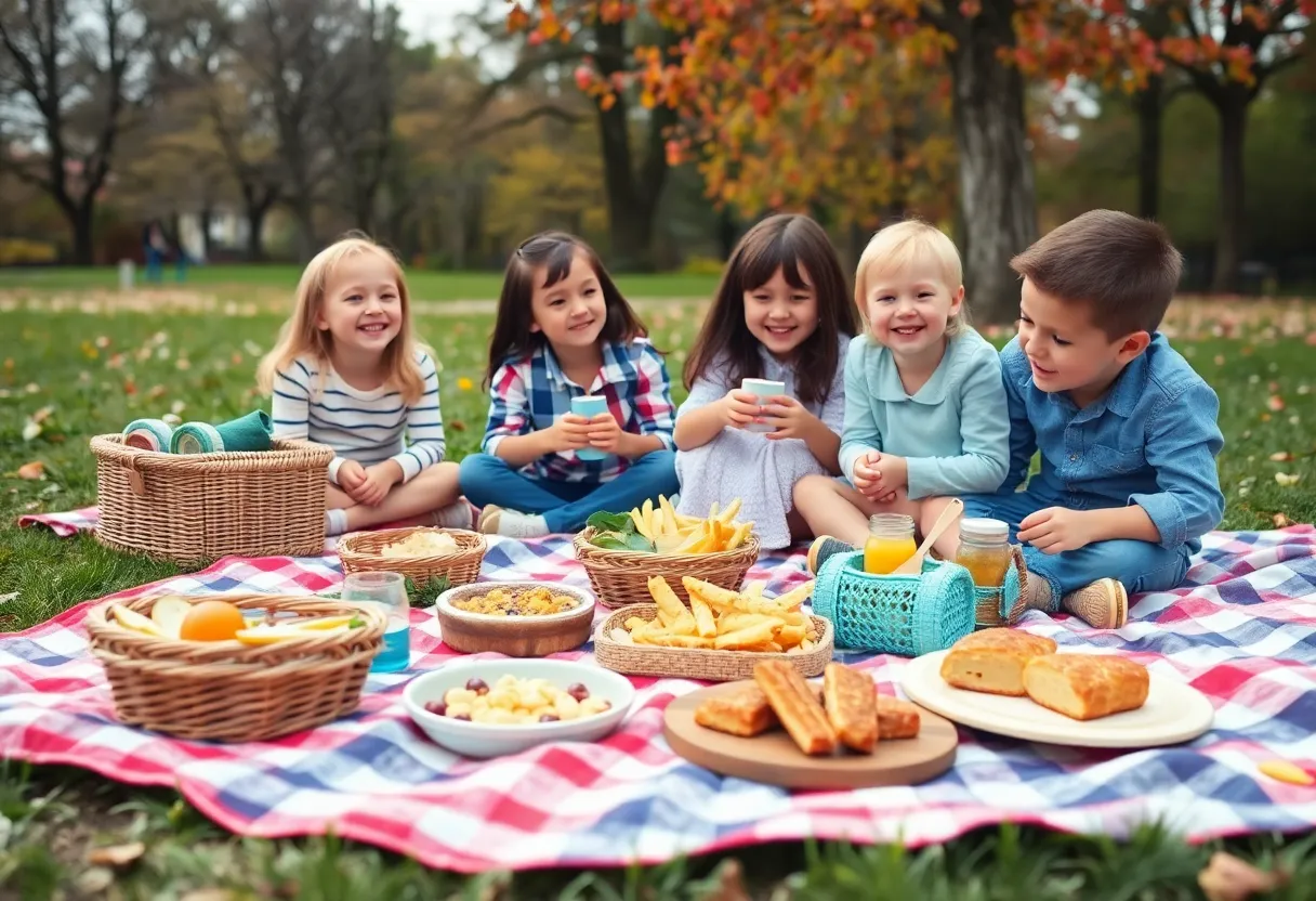 A family enjoying a picnic in Piedmont Park for Mother's Day