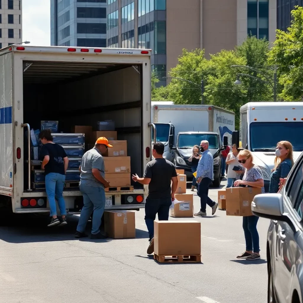 People moving boxes in Atlanta during peak season