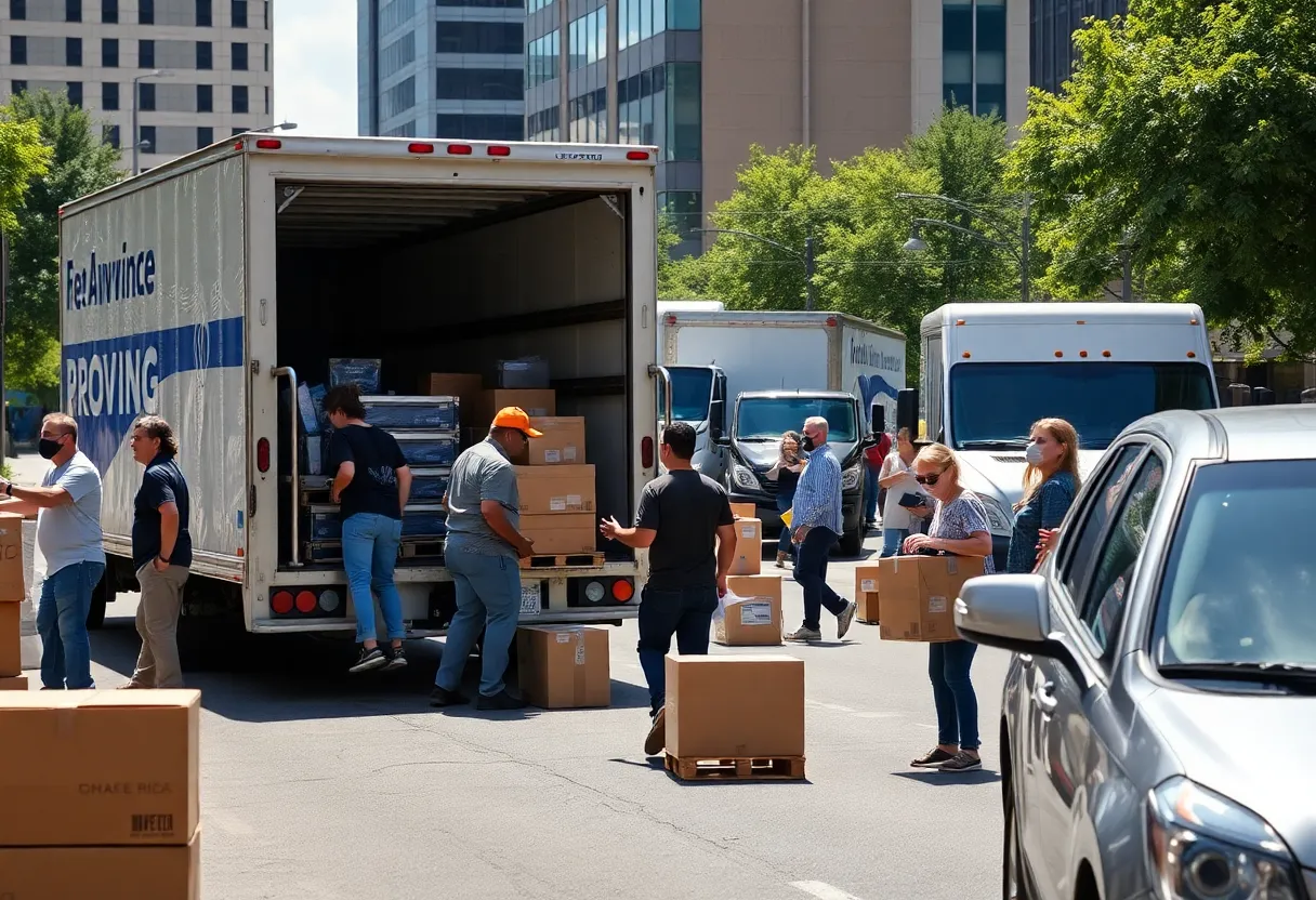 People moving boxes in Atlanta during peak season