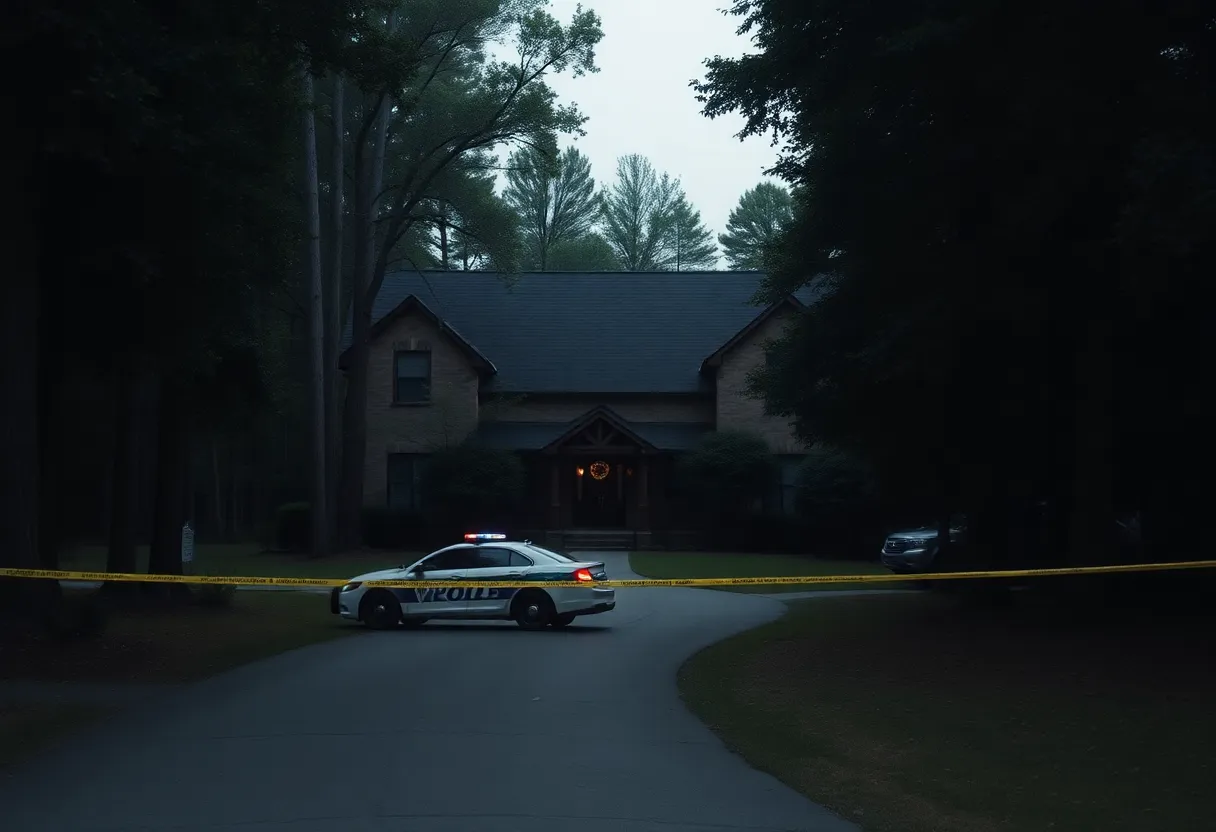 Police investigation outside a house in Atlanta where a body was discovered.