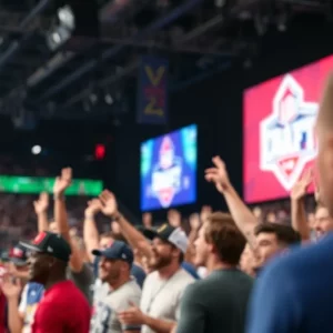 Crowd at NFL Draft event celebrating players