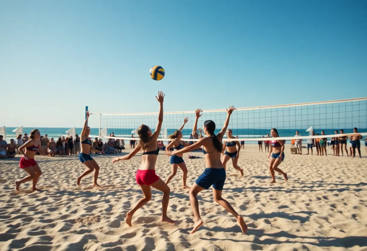 North Alabama beach volleyball team competing on the court