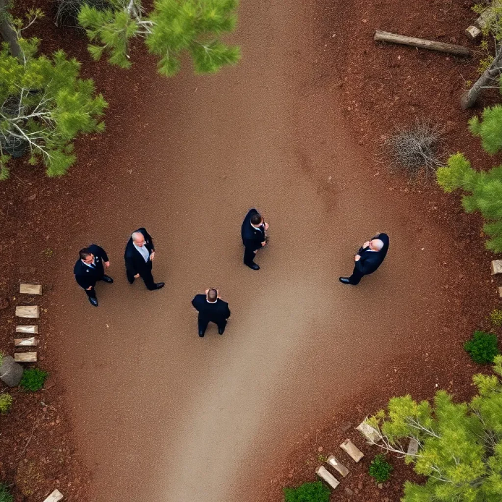 Law enforcement personnel searching an area during a crime investigation