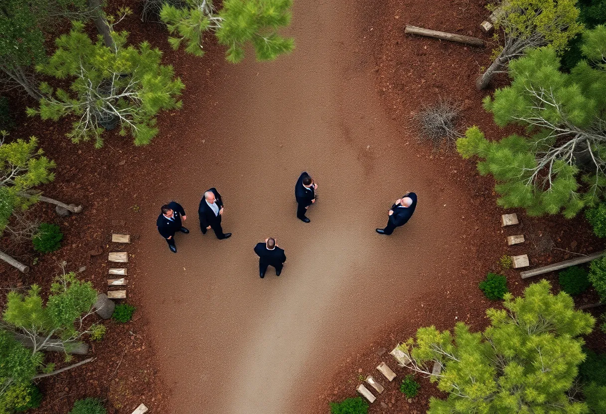 Law enforcement personnel searching an area during a crime investigation