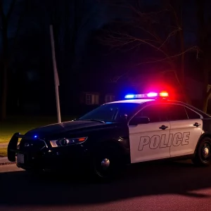 Police car at a residential scene with flashing lights