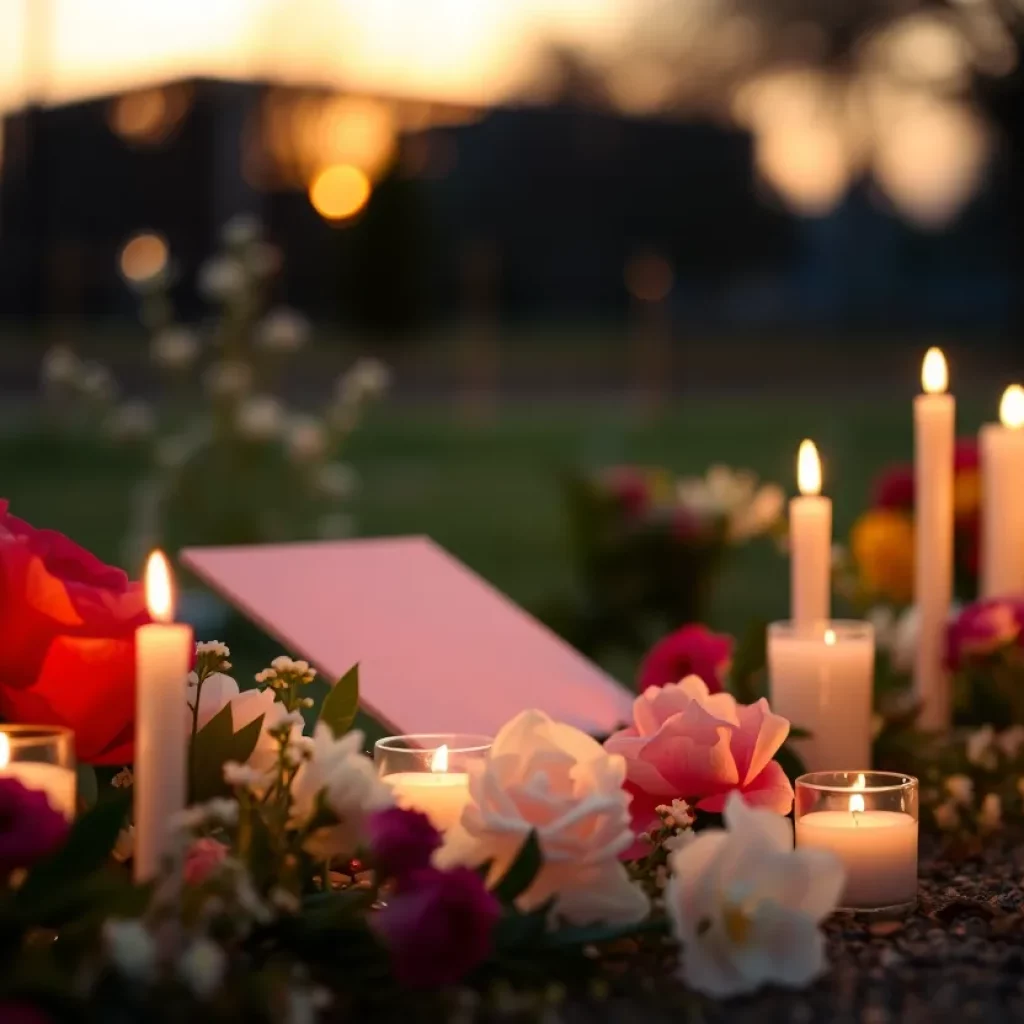 A peaceful memorial setting with candles for Pope Francis