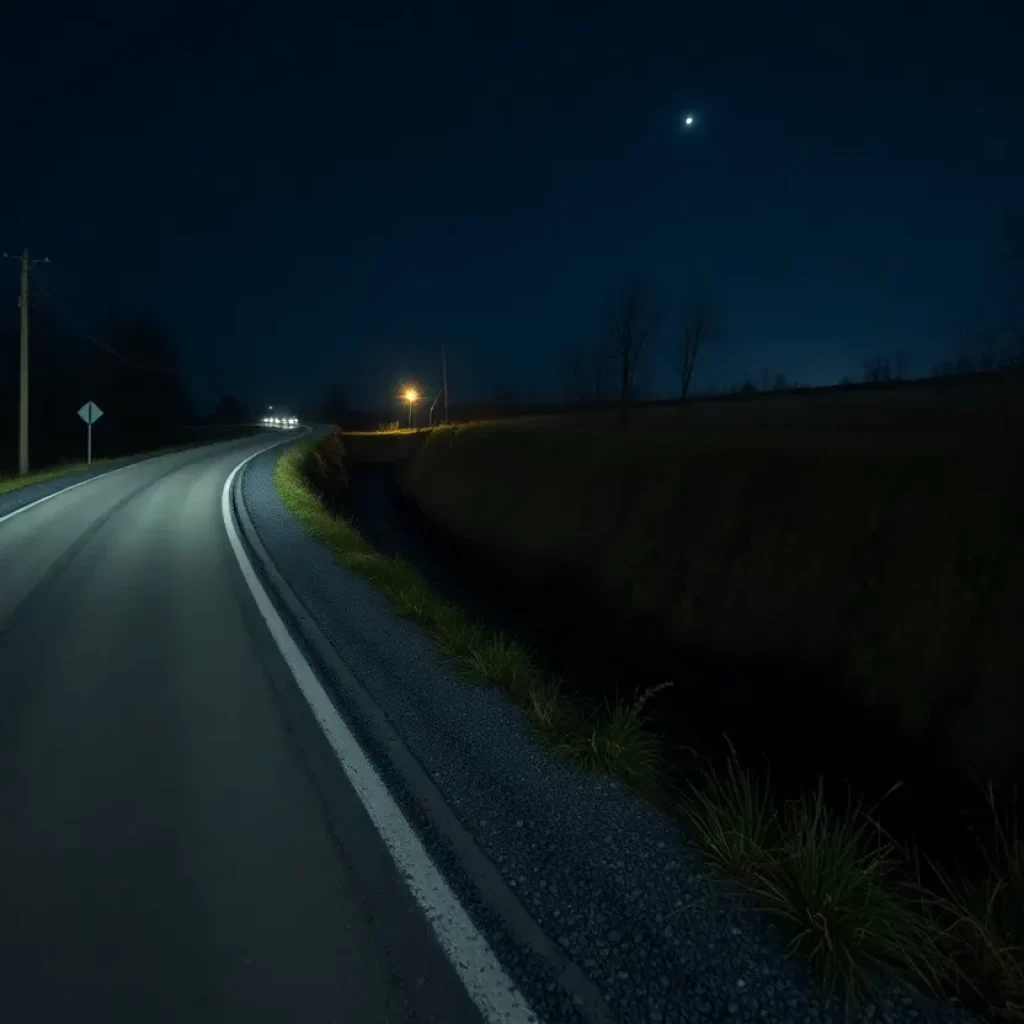 Deserted rural road showing a dangerous ravine