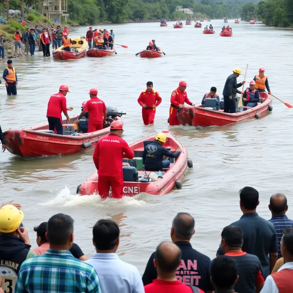 Search teams conducting operations along the river