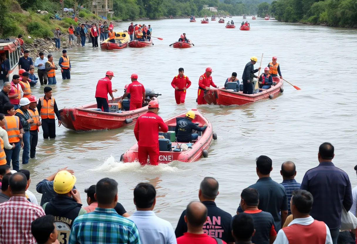 Search teams conducting operations along the river