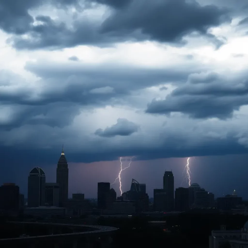 Dark storm clouds and lightning over Atlanta
