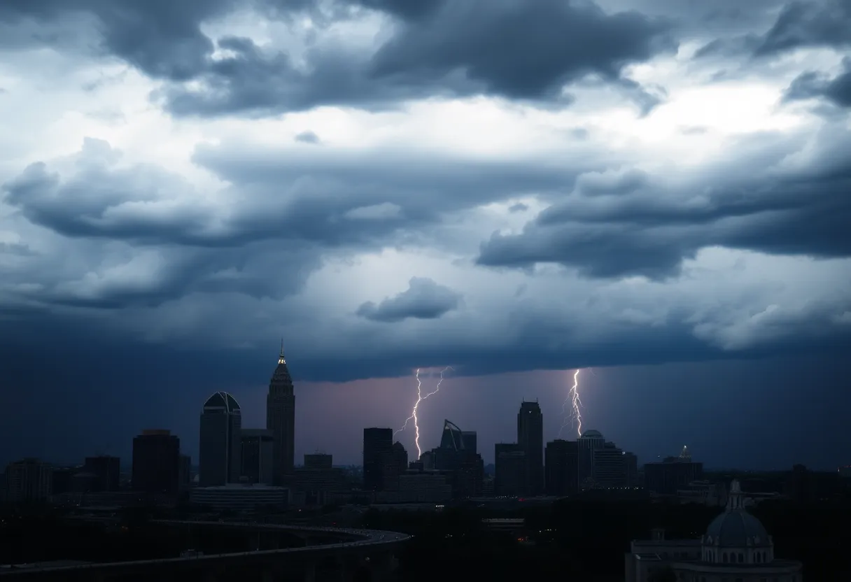 Dark storm clouds and lightning over Atlanta