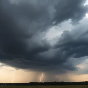 Dark storm clouds over Georgia landscape