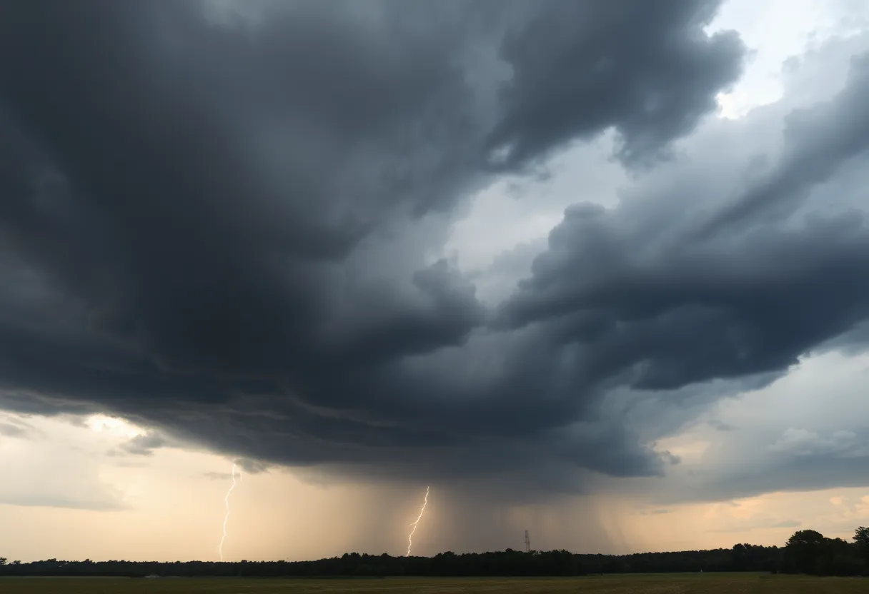 Dark storm clouds over Georgia landscape