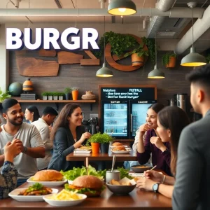 Interior view of a Slutty Vegan restaurant with customers enjoying meals.