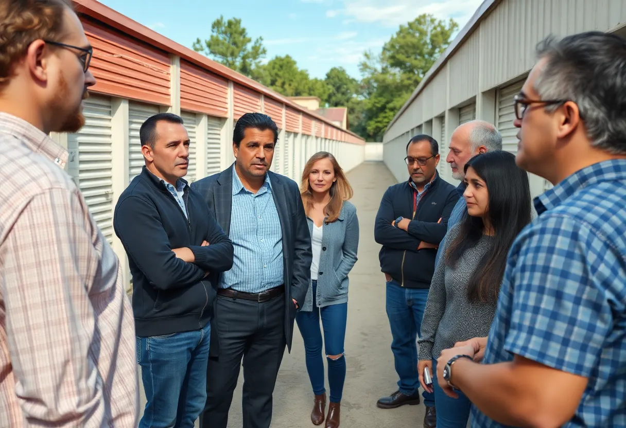 People discussing storage unit security at a facility