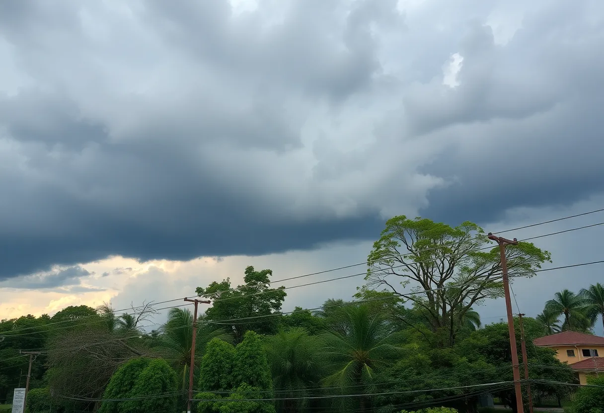 Storm damage in metro Atlanta with downed trees and power lines