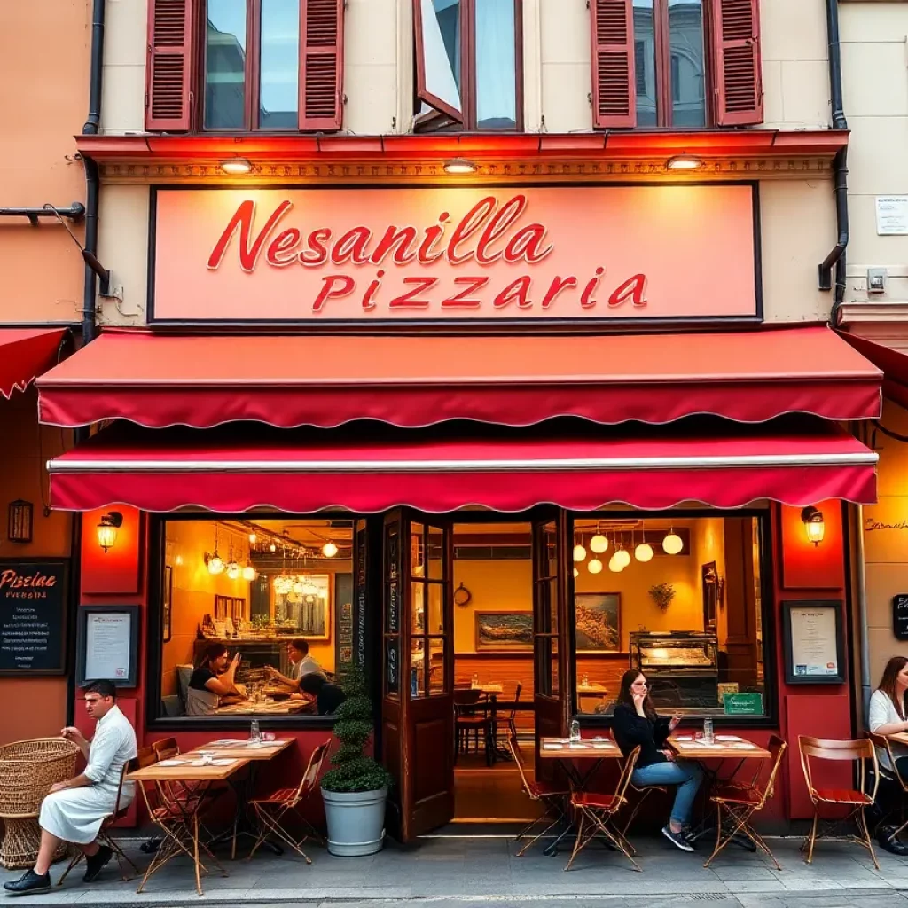 Exterior view of Varuni Napoli's new Atlanta location with outdoor seating.