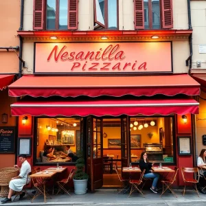 Exterior view of Varuni Napoli's new Atlanta location with outdoor seating.