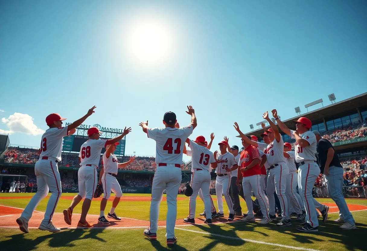 Atlanta Braves players celebrating a game victory
