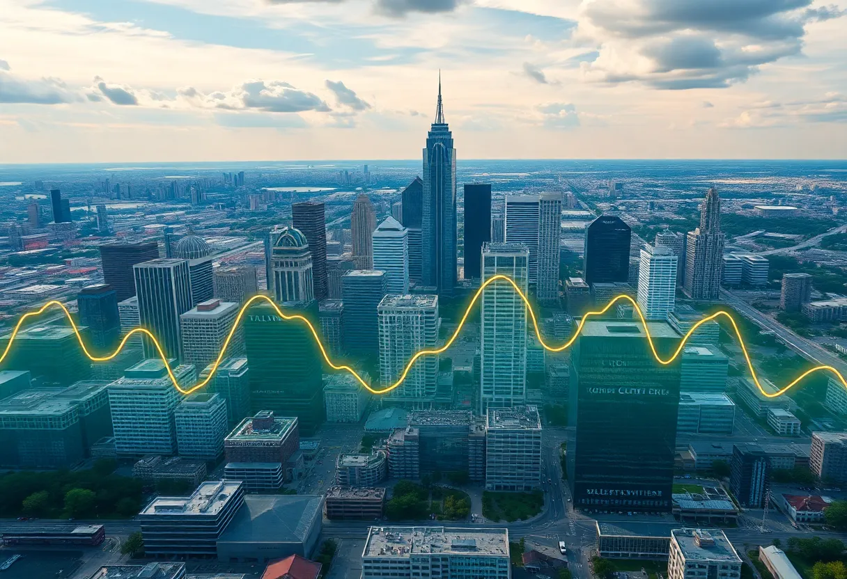 Aerial view of Atlanta metropolis affected by the earthquake