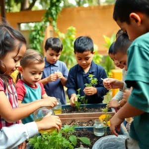 Students at Atlanta Neighborhood Charter School engaged in outdoor learning activities