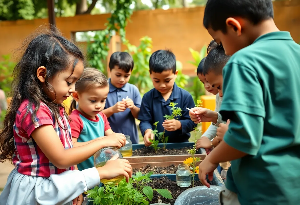 Students at Atlanta Neighborhood Charter School engaged in outdoor learning activities