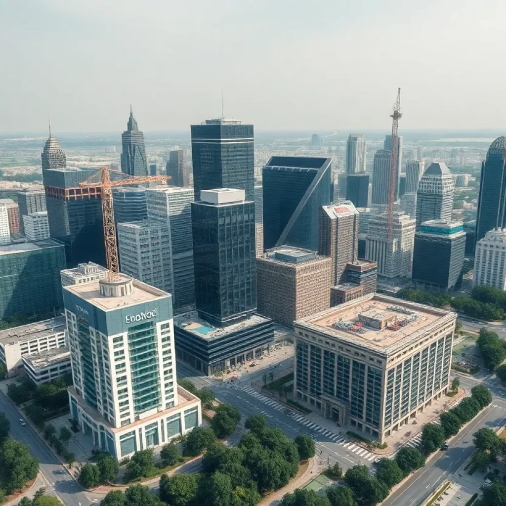 Aerial view of Atlanta with ongoing retail construction and greenery
