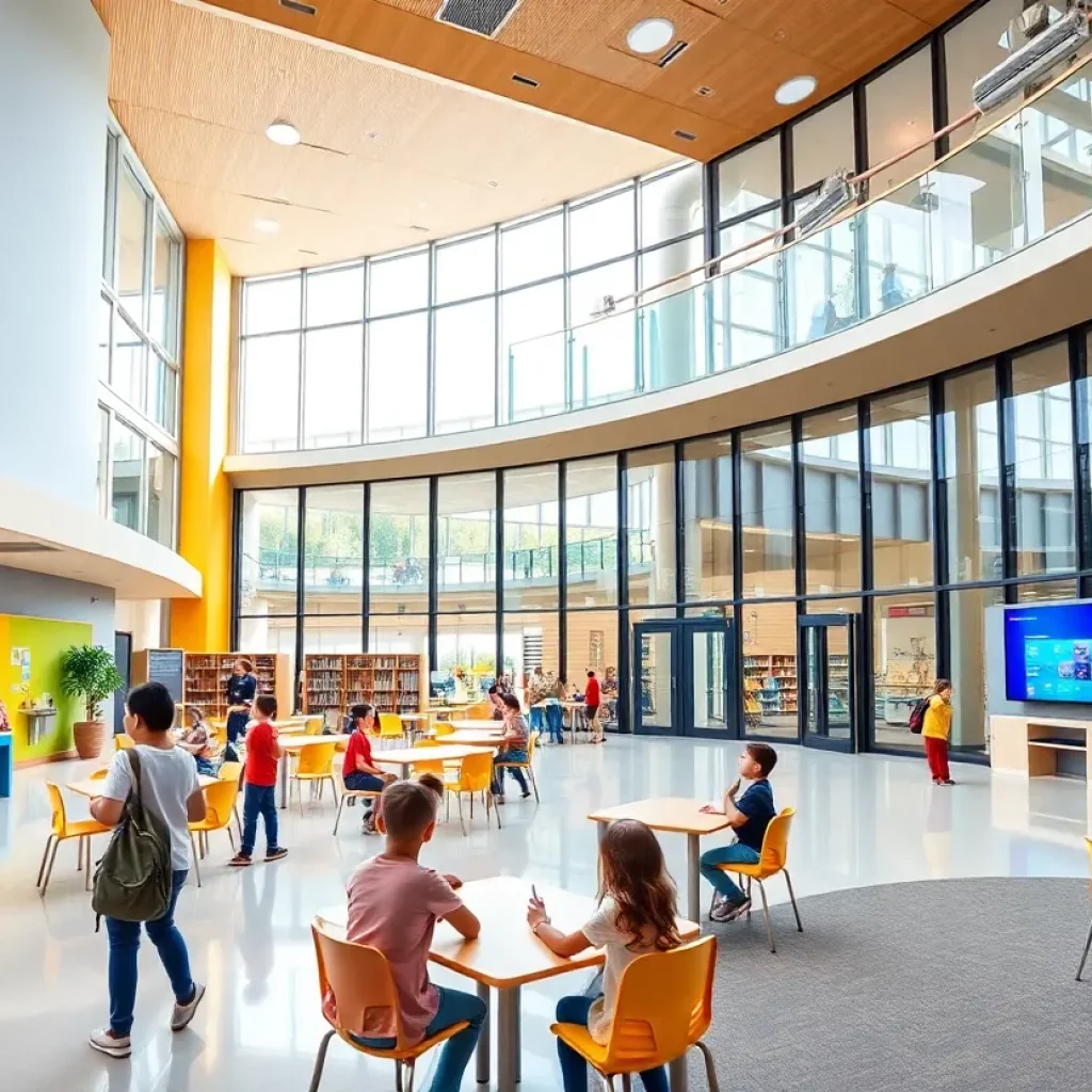 Modern school facility with students engaged in learning
