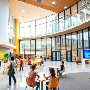 Modern school facility with students engaged in learning