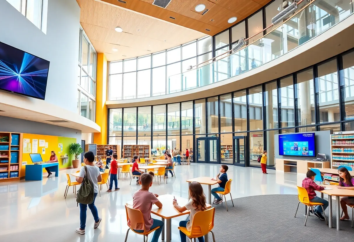 Modern school facility with students engaged in learning