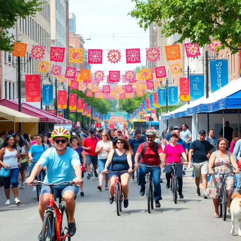 Participants enjoying the Atlanta Streets Alive festival on a car-free street.