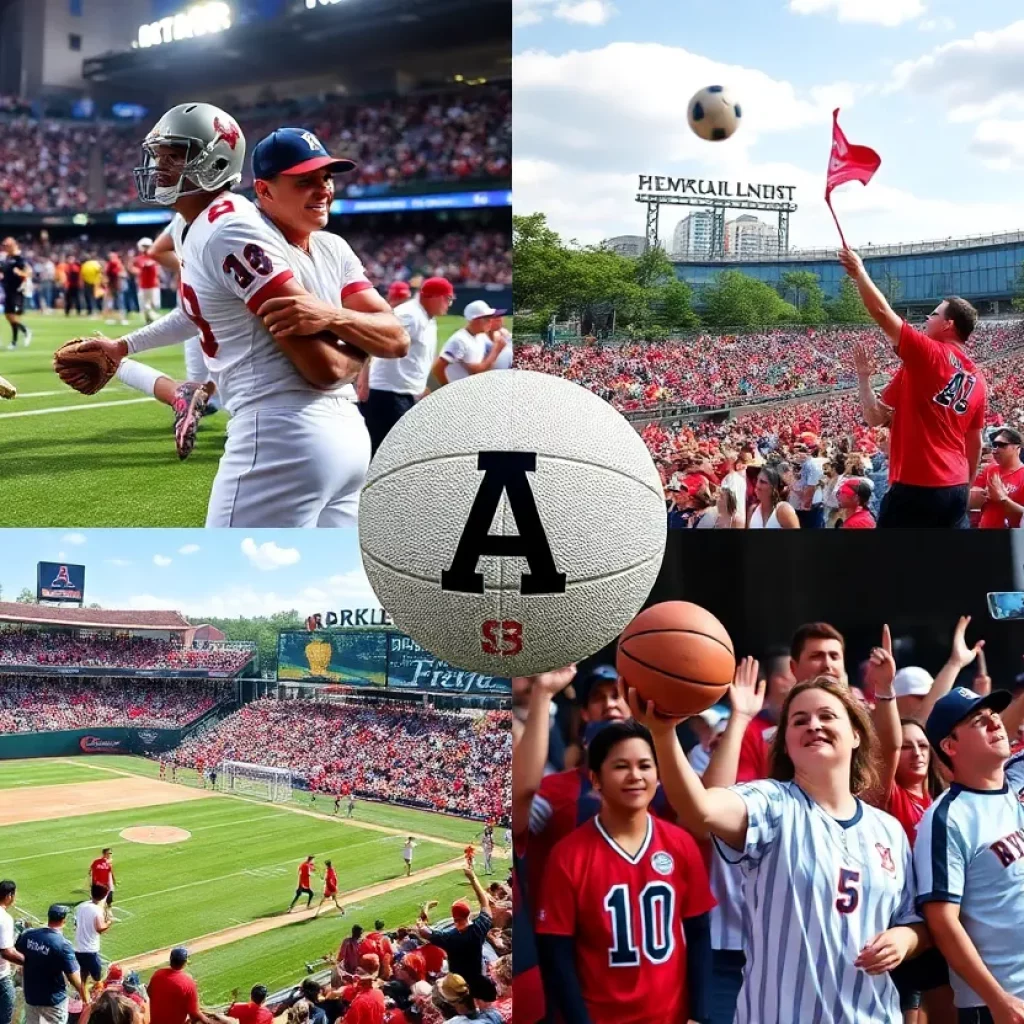 Collage of Atlanta's summer sports events featuring various sports activities and enthusiastic fans