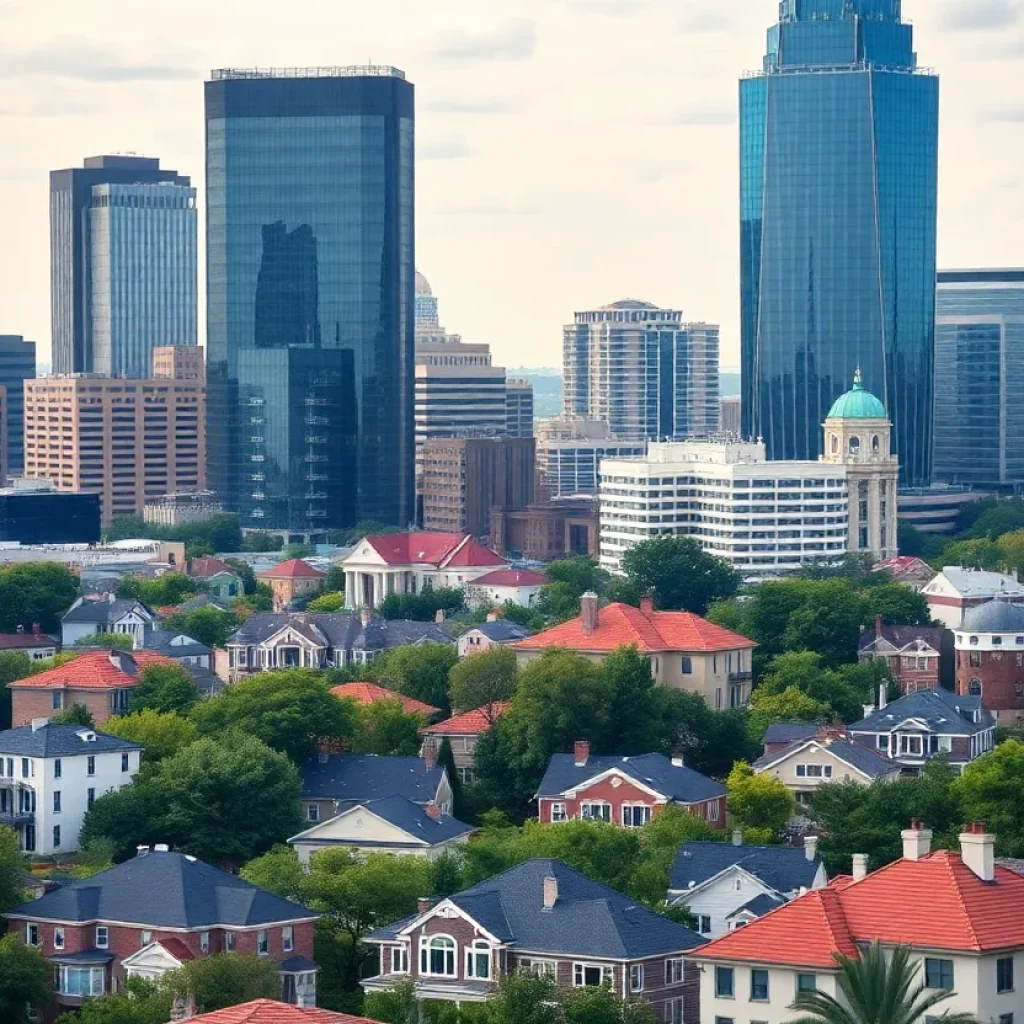 Cityscape of Atlanta showing residential homes and corporate buildings