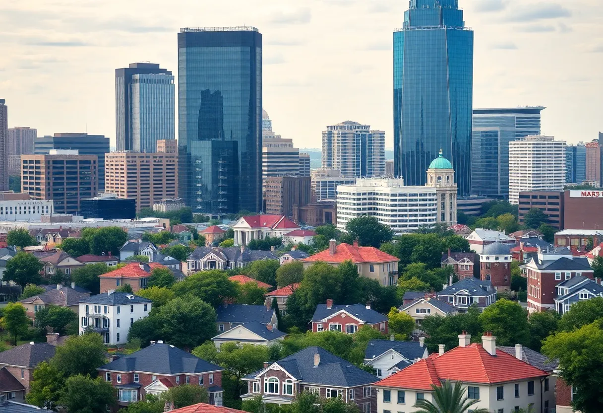Cityscape of Atlanta showing residential homes and corporate buildings
