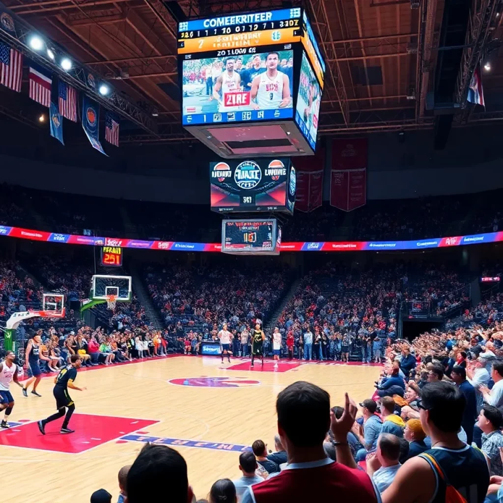 Players celebrating after the Atlanta Dream win against the Dallas Wings
