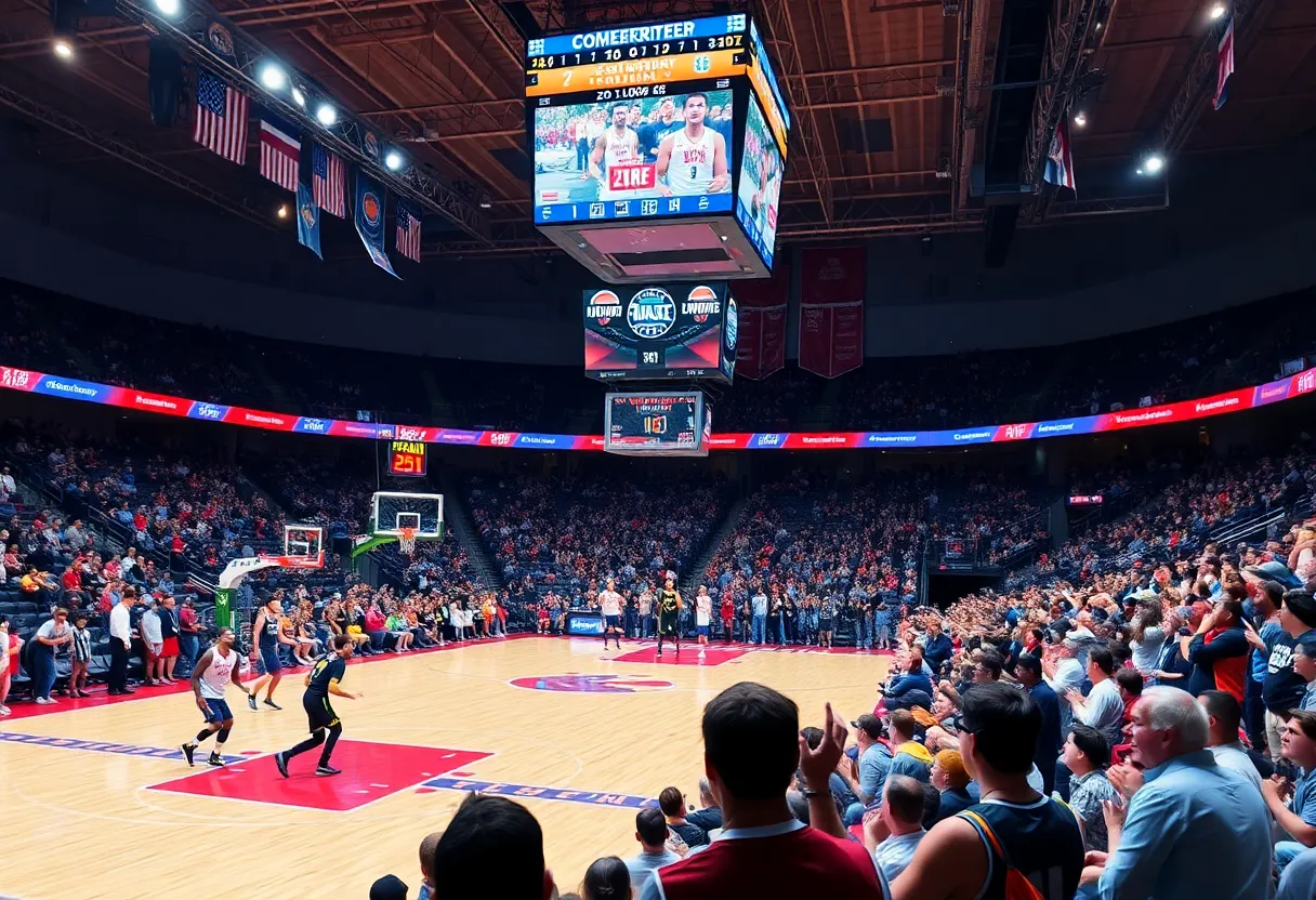Players celebrating after the Atlanta Dream win against the Dallas Wings