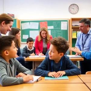 Teachers engaging with students in a safe classroom environment