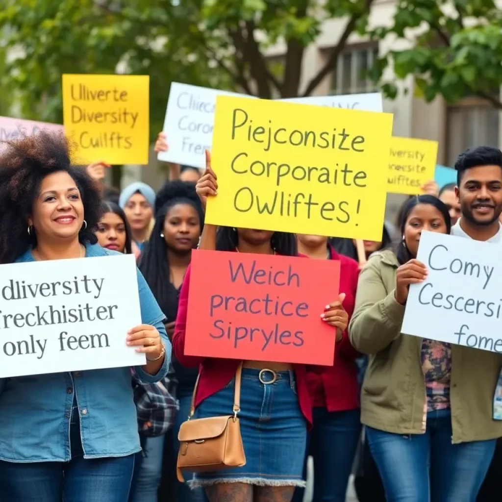 Community members participating in a protest for diversity and inclusion.
