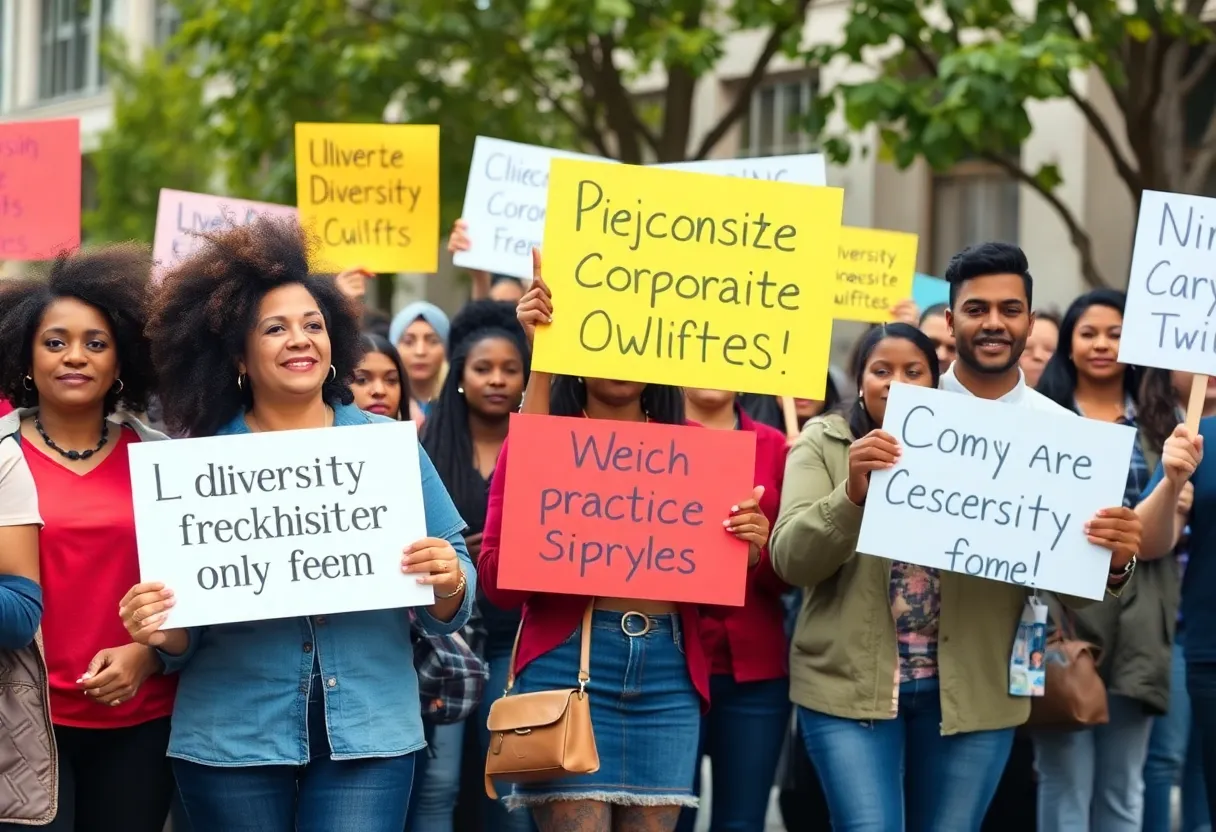 Community members participating in a protest for diversity and inclusion.