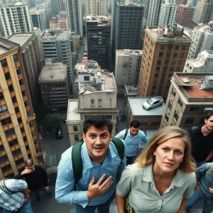 Cityscape affected by an earthquake with residents reacting.