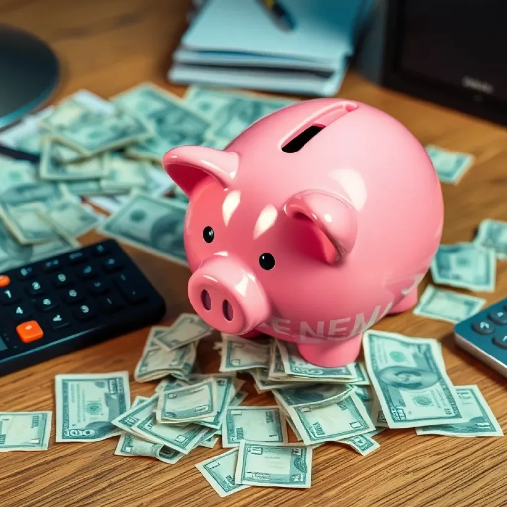 Conceptual image representing financial fraud with money and calculator.