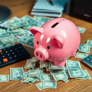 Conceptual image representing financial fraud with money and calculator.