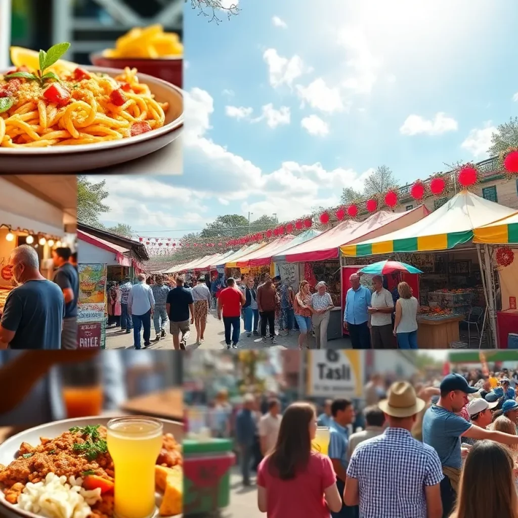 Scenes from Georgia food festivals featuring diverse dishes and joyful attendees