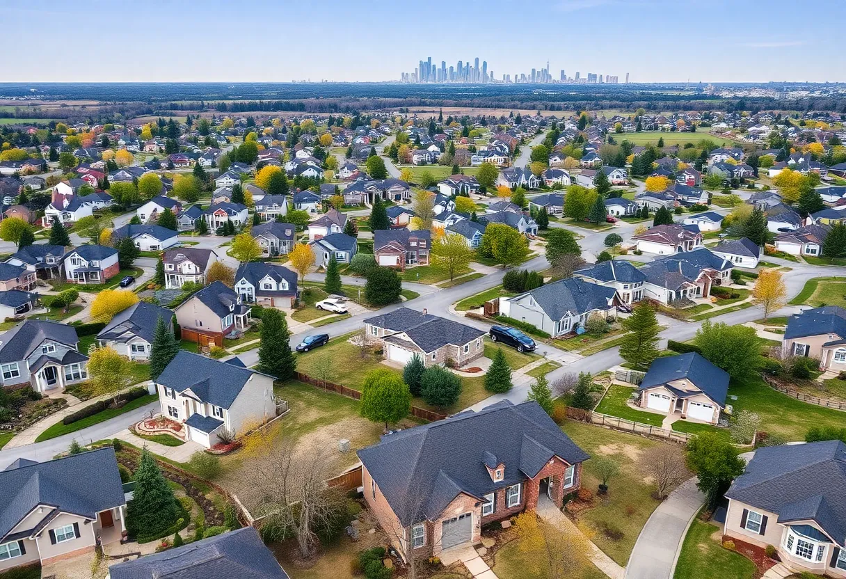 Aerial view of diverse single-family homes in Georgia, showcasing suburban life.